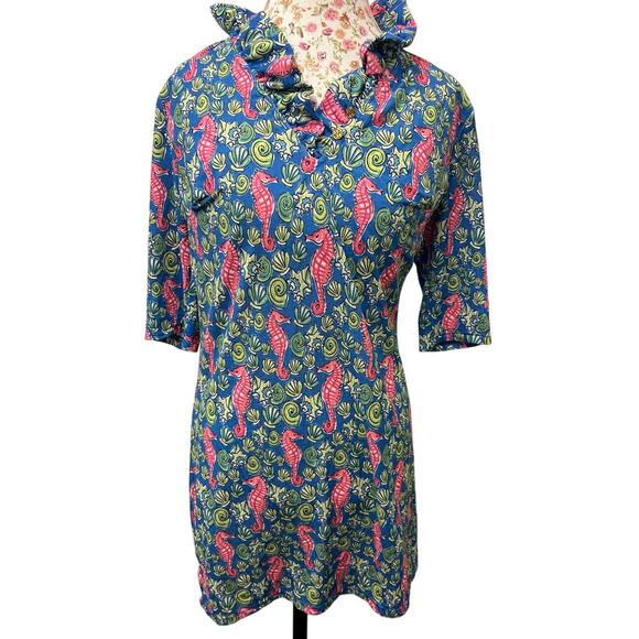 Simply Southern Tops - 🐚 Simply Southern Seahorse Print Ruffle Collar Top Women’s Size S Coastal